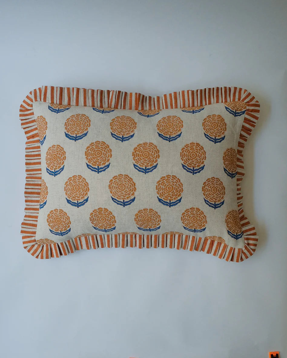 Soil to Studio Hand Block-printed Linen Pillowcase (Yam) - Ruffle