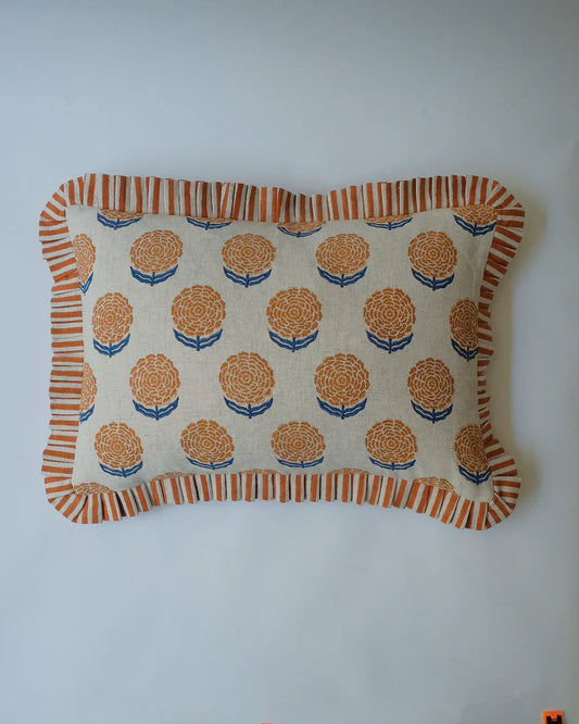 Soil to Studio Hand Block-printed Linen Pillowcase (Yam) - Ruffle