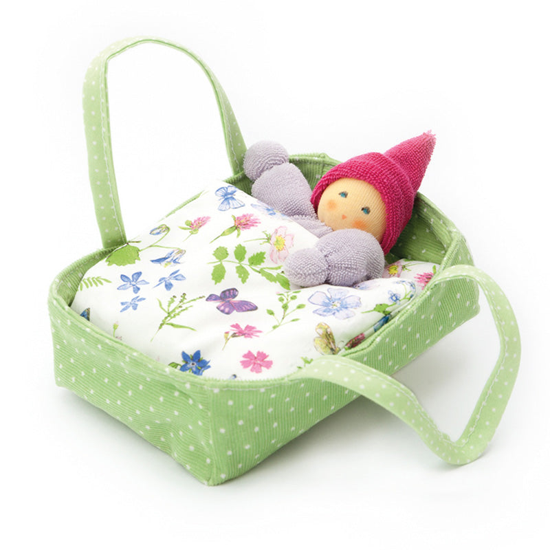 Nanchen Rattle Doll in Green Bed
