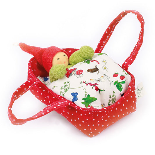 Nanchen Rattle Doll in Red Bed