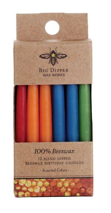Big Dipper Wax Works Pure Beeswax Short Birthday Candles Assorted Colors