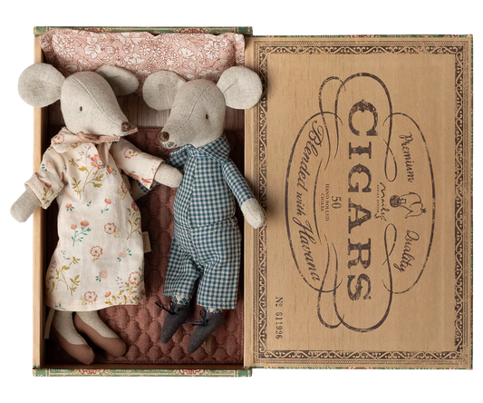 Maileg Grandma & Grandpa Mice in Cigar Box
