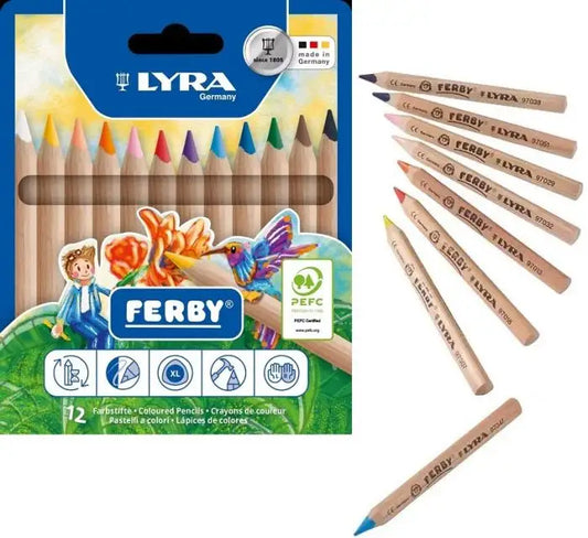 Lyra Ferby Triangular Short Color Pencils - 12 Assorted Colors