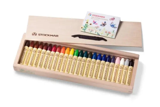 Stockmar Wax Stick Crayons Wooden Box - 24 assorted colors