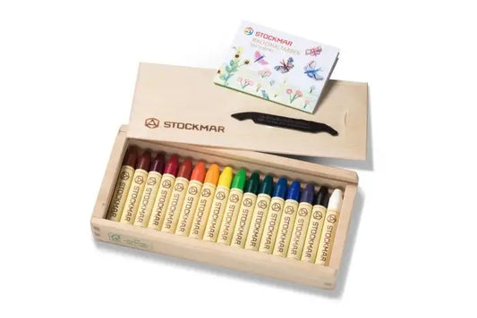Stockmar Wax Stick Crayons Wooden Box - 16 assorted colors