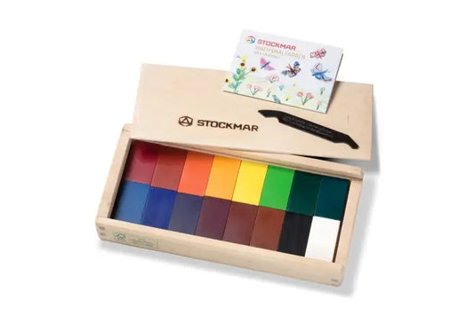 Stockmar Wax Block Crayons Wooden Box - 16 assorted colors