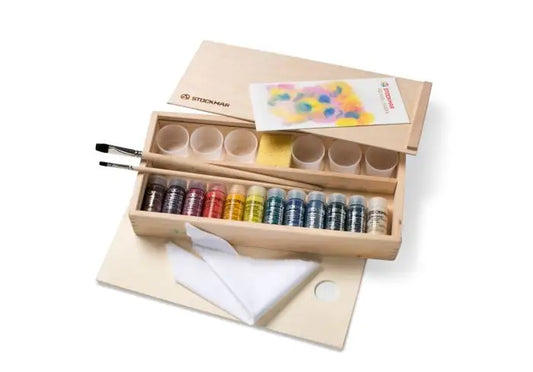 Stockmar Watercolor Paint 20 ml in Wooden Box w/ Accessories - 12 Assorted